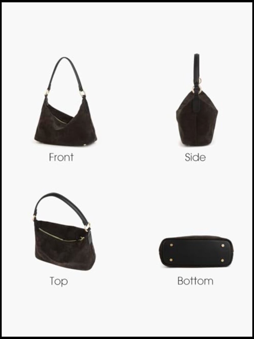 Slouchy Suede Hobo Bag Crescent Shoulder Tote Chic Boho Minimal Work Satchel - Picture 4 of 7